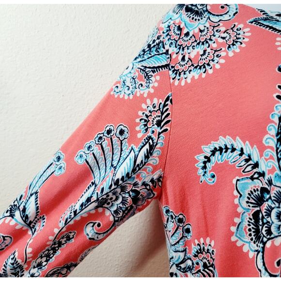 Ruby Rd. Salmon Blue White Floral Print Top Small Lightweight Soft Stretchy - Picture 5 of 5